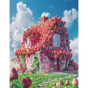 RUOPOTY акриловая краска по номеру для взрослых клубничный домик фото холст масляная краска современный рисунок цвета по цифрам 40x50cm NO Frame