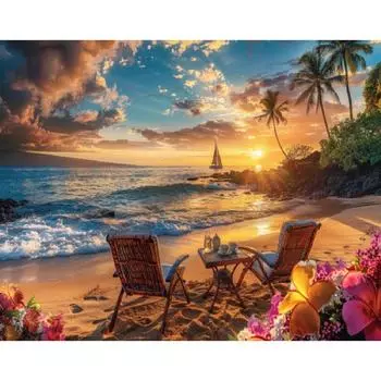 RUOPOTY Акриловая живопись по номерам Пляж закат Картины по номерам Картина на холсте Настенное искусство Подарок для начинающих Декор 40x50cm NO Frame