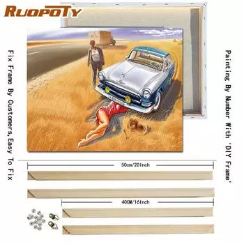 RUOPOTY автомобили серии картины по номерам краски ручная роспись DIY рамка холст акриловая картина маслом домашний декор стены уникальный подарок 40x50 см