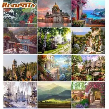 Ruopoty Beauty Garden Пейзаж Diy Картина по номерам Наборы Ручная роспись маслом Настенная художественная картина Акриловая краска по номеру 40x50CM