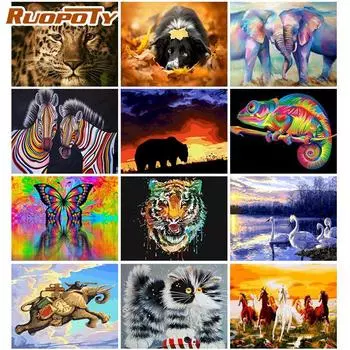 Ruopoty Бескаркасная Diy Краска по номерам Набор животных Акриловая настенная художественная картина по номерам Холст Картина для украшения дома Искусство 40x50CM NO Frame