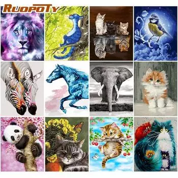 Ruopoty Бескаркасная Diy Краска по номерам Животные Акриловая Настенная картина по номерам Холст Картина для украшения дома Искусство 40x50CM NO Frame