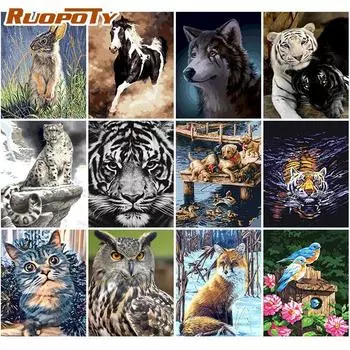 Ruopoty, бескаркасная картина с животными, сделай сам, картина по номерам для детей, изображение, краска по номерам, ручная роспись, уникальный подарок для домашнего декора 40x50CM NO Frame