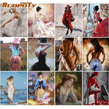 Ruopoty Бескаркасная женская картина Краска по номерам Рисунок Картина по номерам Ручная роспись акриловой краской на холсте Wall Art
