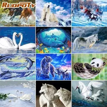 Ruopoty бескаркасные животные DIY цифровая масляная живопись по номерам красочная картина маслом современное настенное искусство холст уникальный подарок для домашнего декора