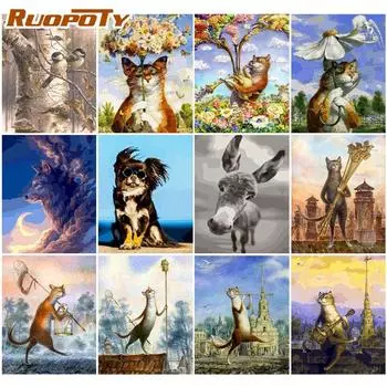 Ruopoty бескаркасные животные DIY картина по номерам комплект милый кот картина по номерам акриловая краска на холсте для домашнего декора 40x50 см