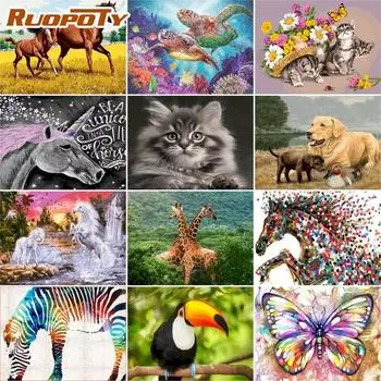 Ruopoty бескаркасные животные картина маслом DIY цифровая живопись по номерам современное настенное искусство ручная роспись маслом для домашнего декора