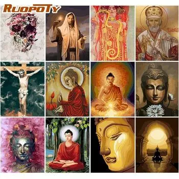 Ruopoty безрамная DIY картина по номерам Будда картина маслом Раскраска по номерам краска на холсте ручная роспись маслом для домашнего искусства