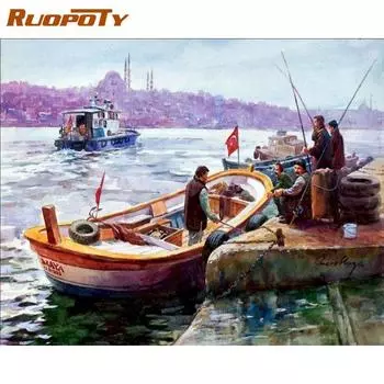 RUOPOTY безрамная картина маслом «сделай сам» по номерам для взрослых, ручная роспись, рыбалка, пейзаж, картина по номерам, настенное искусство 40x50 см