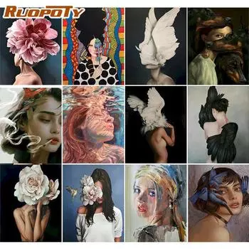 Ruopoty безрамная картина по номерам «сделай сам», рисунок, картина, современная женская настенная живопись, акриловая краска на холсте для домашнего декора 40x50 см