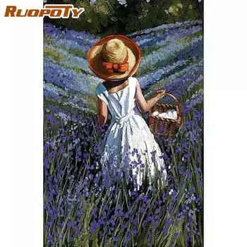 RUOPOTY Безрамная картина по номерам «сделай сам», наборы «Девочка снова в цветах», настенная картина по номерам для домашнего декора, произведение искусства 40x50 см, подарок «сделай сам»
