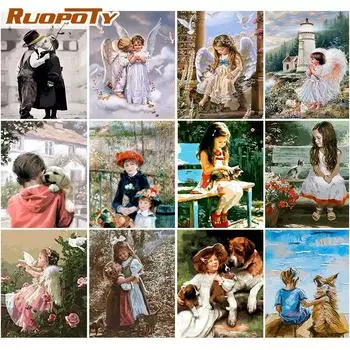 Ruopoty, безрамная картина с ангелом для детей, сделай сам, картина по номерам, ручная роспись, украшение для дома, акриловая краска для подарка, декор стен