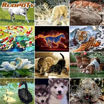 Ruopoty, безрамная картина с животными, сделай сам, картина по номерам, уникальный подарок, акриловая краска по номерам, ручная роспись, настенная художественная картина 40x50 см