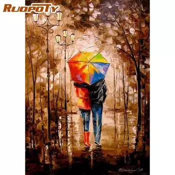 Ruopoty Безрамная пара под дождем Diy Абстрактная картина маслом по номерам Наборы для декора гостиной Diy масляные краски для начинающих Ручная роспись для настенного искусства