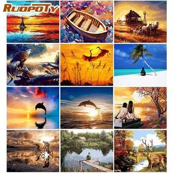 Ruopoty безрамная пейзажная картина маслом, картина «сделай сам», картина по номерам, настенное искусство, холст по номерам для домашнего декора, произведение искусства 40x50 см