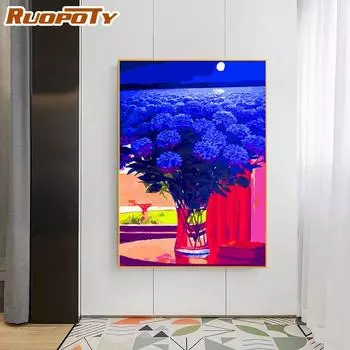 Ruopoty безрамное голубое небо DIY картина по номерам наборы красок «сделай сам» акриловая краска рисунок на холсте для украшения стен 40x50 см