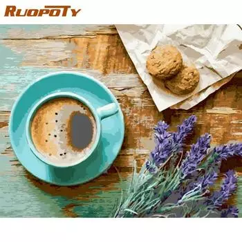 RUOPOTY Безрамное послеобеденное чаепитие, сделай сам, картина по номерам, краски, все еще поднимают произведения искусства, картина по номерам, акриловая краска на холсте, ручная роспись, домашний декор