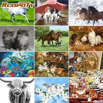 Ruopoty безрамное животное DIY картина по номерам Современная настенная живопись на холсте ручная роспись маслом для украшения дома
