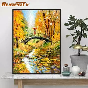 Ruopoty безрамные картины «сделай сам» по номерам, осенние пейзажи, современное настенное искусство, акриловая краска на холсте для домашнего декора 40x50 см