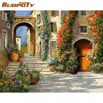 Ruopoty безрамные краски «сделай сам» по номерам, пейзаж, холст, картина, наборы масляных красок «сделай сам», 40x50 см для гостиной, стены, художественное ремесло, домашний декор