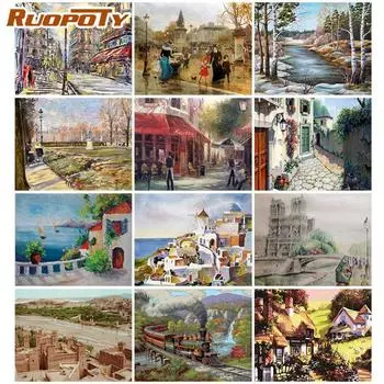 Ruopoty Безрамный домашний пейзаж, сделай сам, картина по номерам, акриловая настенная живопись, пейзаж, холст, картина, ручная роспись для декора гостиной, искусство 40x50CM NO Frame