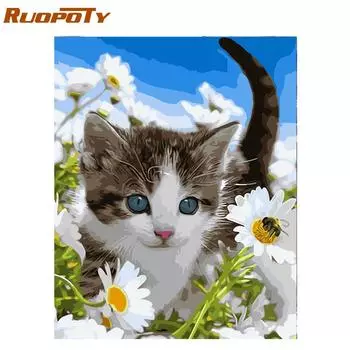 Ruopoty Cat DIY картина по номерам животные акриловая раскраска по номерам наборы для домашнего настенного искусства 40x50 см 40x50CM NO Frame