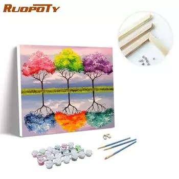 Ruopoty цифровая живопись цветное дерево настенное искусство уникальный подарок ручная роспись на холсте цифровой пейзаж гостиная 40x50cm NO Frame
