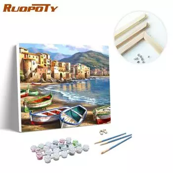 RUOPOTY Цифровая живопись Приморская живопись Холст Diy фоторамка Цифровая живопись Пейзажная посылка Современное настенное искусство 40x50CM NO Frame
