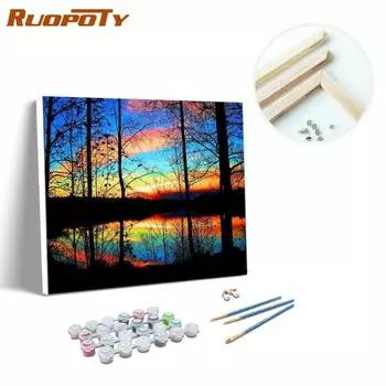 RUOPOTY цифровая живопись закат пейзаж ручная роспись уникальный подарок живопись цифровое дерево для взрослых украшение дома 40x50cm NO Frame