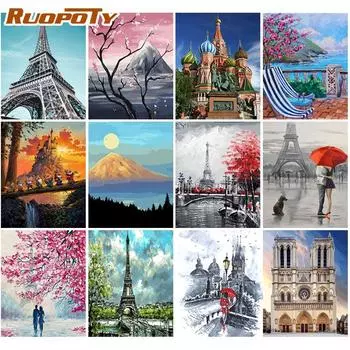 Ruopoty City Tower DIY картина по номерам акриловая краска по номерам пейзаж настенная живопись на холсте для домашнего декора