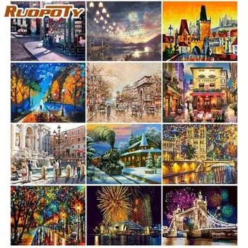 Ruopoty Ciyt пейзажная картина маслом, ручная роспись, холст, картина для настенного искусства, сделай сам, картина по номерам, акриловая краска, домашний декор