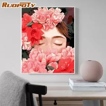 Ruopoty Цветочный праздник для девочек Diy картина по номерам ручная роспись картины маслом для декора стен 40x50 см безрамное 40x50CM NO Frame