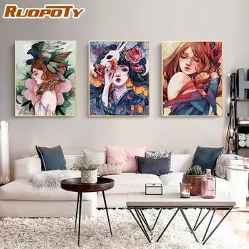 Ruopoty Цветочный праздник для девочек Diy картины по номерам краски ручная роспись картины маслом для декора стен 40x50 см DIY рамка