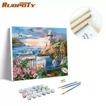 Ruopoty Diy Foto S Door Numbers Zee Landschap Acryl Handgeschilderd Voor Volwassen Verf Met Numbers Uniek Geschenk Voor Home Decor Art 40x50cm no frame