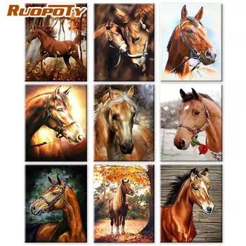 RUOPOTY DIY фотографии по номерам лошадь живопись по номерам животные ручная роспись картины художественный рисунок на холсте подарочные наборы домашний декор 40x50cm NO Frame