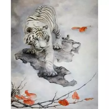 RUOPOTY Diy картина по номерам Белый тигр рисунок на холсте ручная роспись для взрослых картина по номерам домашний декор 40x50cm NO Frame