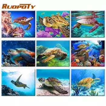 RUOPOTY DIY картина по номерам Черепаха животное ручная роспись уникальный подарок картина по номерам Приморский для гостиной 40x50cm NO Frame