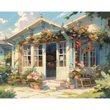 RUOPOTY Diy Картина по номерам для взрослых Цветочный дом Пейзаж Ручная роспись Наборы DIY Ремесла Раскраска по номерам Настенный декор 40x50cm NO Frame