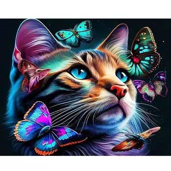 RUOPOTY Diy Картина по номерам для взрослых Коты и бабочки Животные Современная картина с номерами акриловая краска на холсте для дома 40x50cm NO Frame