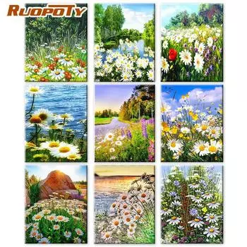 RUOPOTY Diy картина по номерам, ручная роспись, современная раскраска по номерам на холсте, цветок, уникальные подарки для гостиной 40x50cm NO Frame
