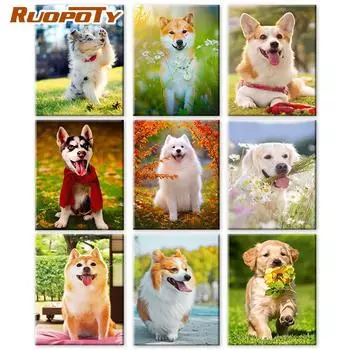 RUOPOTY DIY картина по номерам собака настенное искусство уникальный подарок на холсте акриловая картина по номерам животное декор для детской комнаты 40x50cm NO Frame