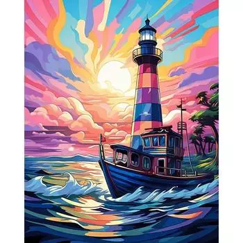 Ruopoty DIY картинки по номерам маяк парусник наборы ручная роспись картина по номерам рисунок на холсте домашний декор 40x50cm NO Frame