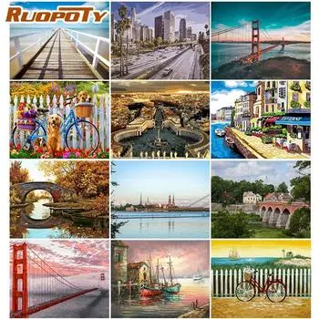 Ruopoty DIY Набор для рисования по номерам Мост Пейзаж Настенная картина Раскраска по номерам для домашнего декора Artowrk 40x50 см Безрамное