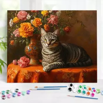 RUOPOTY DIY Paint By Numbers Kits Vase Cat Digital Painting On Canvas For Beginner on Canvas Perfect Gift By Numbers Acrylic Kits 40x50cm NO Frame