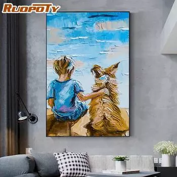 Ruopoty DIY рамка Ангел ребенок DIY картина по номерам ручная роспись украшения дома акриловая краска для декора стен 40x50 см