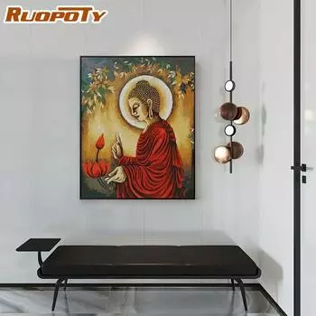 Ruopoty DIY Рамка DIY Картина по номерам Будда Картина маслом Раскраска по номерам Краска на холсте Ручная роспись маслом для домашнего искусства