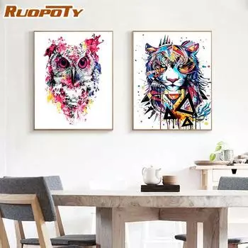 Ruopoty DIY рамка DIY картины по номерам цветные животные ручная роспись маслом Современная домашняя настенная живопись на холсте искусство