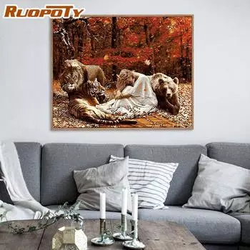 Ruopoty DIY рамка для девочек и животных картина DIY картины по номерам краски на холсте живопись для взрослых настенные художественные декоры