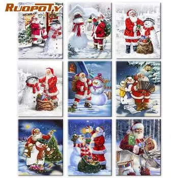 Ruopoty DIY рамка для рисования по номерам, фигурка Санта-Клауса, акрил на холсте, настенная картина по номерам, зимний Рождественский подарок 40x50cm NO Frame