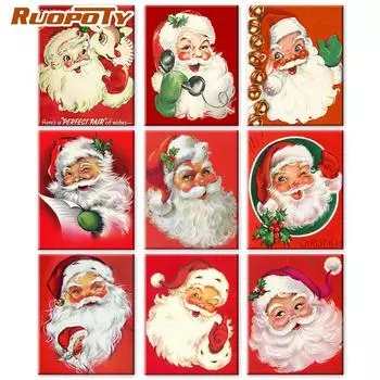 Ruopoty DIY рамка для рисования по номерам, фигурка Санта-Клауса, настенное искусство, уникальный подарок, ручная роспись, картина по номерам, Рождественский подарок 40x50cm NO Frame